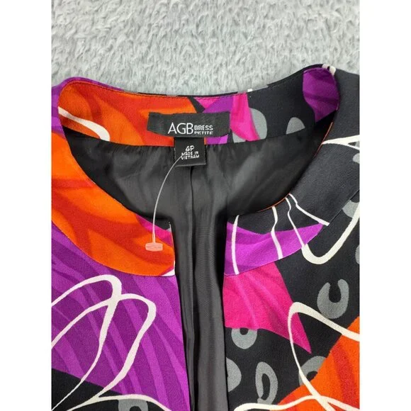 AGB Petite 2-Piece Black Sheath Dress With Vibrant Abstract Print Bolero Jacket - Picture 14 of 16